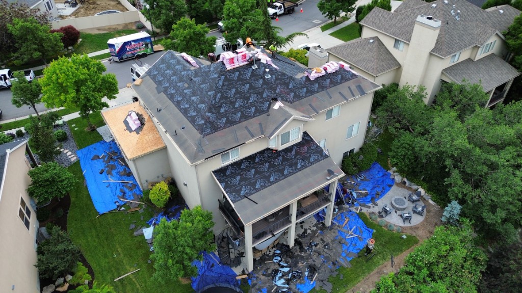 Residential roof replacement in progress